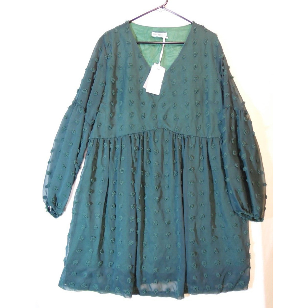 Grace Karin Dress Womens Plus 2XL Green Tiered Chiffon Midi Boho Peasant NWT
